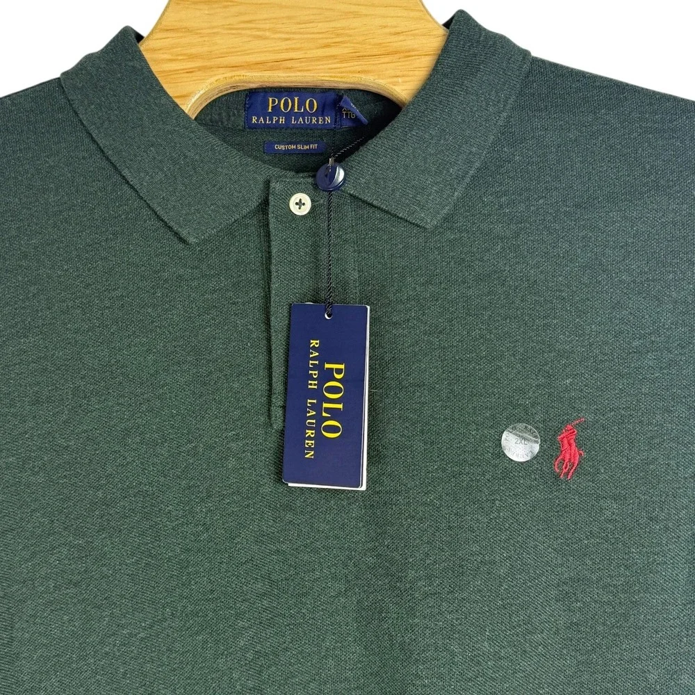 NEW Polo‎ Ralph Lauren Polo Shirt Mens XXL Green Custom Slim Long Sleeve Cotton